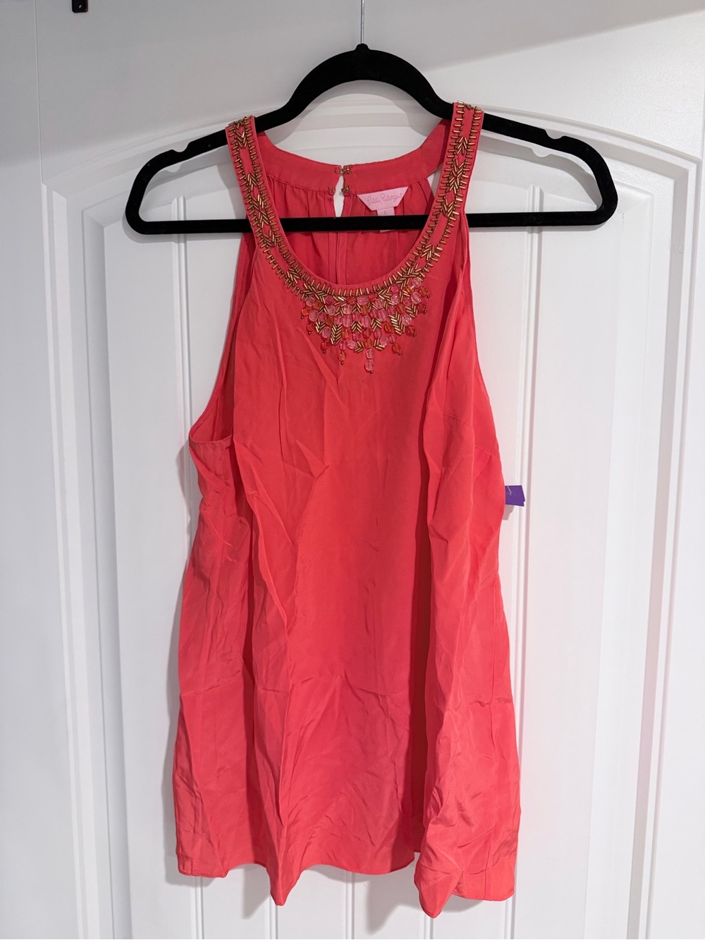 Lilly Pulitzer Coral Tank Top with Gold Embellished Neckline